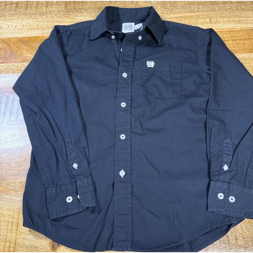 Cinch Boys Button Down Shirt Size M Black Long Sleeve Western Cotton